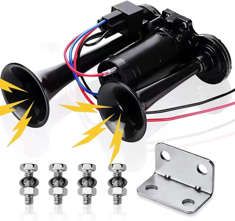 Onimento 12V 600DB Super Loud Dual Electric Air Horns Kit with Compressor Applicablefor Any 12V Vehicles SUV Truck Car Airhorns Horn Loud Motorcycle Trucks Boats Trains Speaker (Black) - Image 1